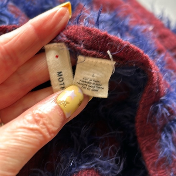 MOTH Chenille Abstract Intarsia Knit Pullover Sweater Maroon Blue Anthro Sz L - Picture 7 of 11